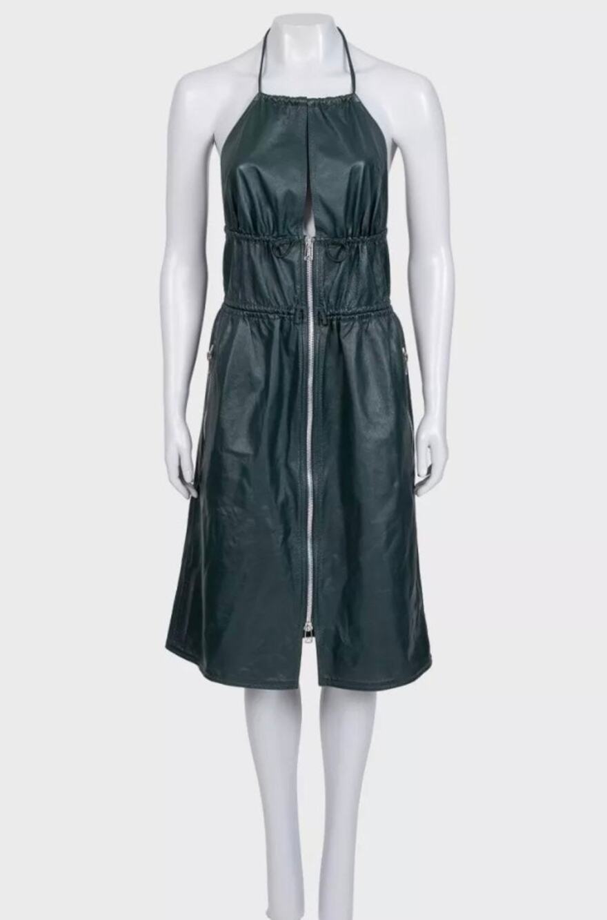 Bottega Veneta Green Leather Fitted Dress Sz.40